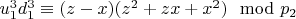 $u_1^3d_1^3\equiv (z - x) (z^2 +z x +x^2)\mod p_2 $