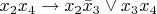 $x_2 x_4 \to x_2\bar x_3 \lor x_3 x_4$