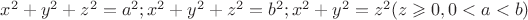 $x^2+y^2+z^2=a^2;x^2+y^2+z^2=b^2;x^2+y^2=z^2(z\geqslant0,0<a<b)$