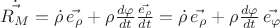 $\dot{\vec{R_M}}=\dot\rho\,\vec{e_\rho}+\rho\frac{d\varphi}{dt}\frac{\vec{e_\rho}}{dt}=\dot\rho\,\vec{e_\rho}+\rho\frac{d\varphi}{dt}\,\vec{e_\varphi}$