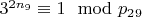 $3 ^ {2n_9}\equiv 1\mod p_2_ {9} $