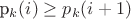 p_k(i)\ge p_k(i+1)