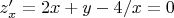 $z'_x=2x+y-4/x=0$