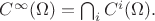 $C^\infty(\Omega)=\bigcap_i C^i(\Omega).$