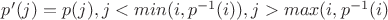 $p'(j)=p(j), j<min(i,p^{-1}(i)),j>max(i,p^{-1}(i)$