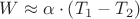 $W\approx\alpha\cdot\left(T_1-T_2\right)$