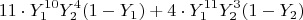 $$11\cdot Y_1^{10}Y_2^4(1-Y_1) + 4\cdot Y_1^{11}Y_2^3(1-Y_2)$$