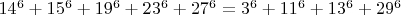 $14^6+15^6+19^6+23^6+27^6=3^6+11^6+13^6+29^6$