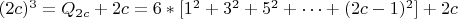 $ (2c)^3= Q_{2c}+2c =6*[1^2+3^2+5^2+&hellip;+(2c-1)^2] +2c$