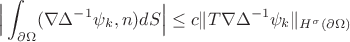 $$\Big|\int_{\partial \Omega}(\nabla\Delta^{-1}\psi_k,n)dS\Big|\le c\|T\nabla\Delta^{-1}\psi_k\|_{H^{\sigma}(\partial\Omega)}$$
