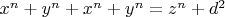 $x^n+y^n+x^n+y^n= z^n+d^2$