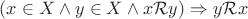 $(x\in X\wedge y\in X\wedge x\mathcal Ry)\Rightarrow y\mathcal Rx$
