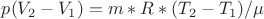 $p(V_2-V_1)=m*R*(T_2-T_1)/ \mu$