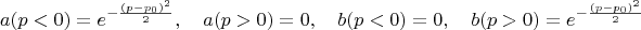 $$a(p<0)=e^{-\frac{(p-p_0)^2}{2}}, \quad a(p>0)=0, \quad b(p<0)=0, \quad b(p>0)=e^{-\frac{(p-p_0)^2}{2}}$$
