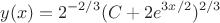 $$y(x)=2^{-2/3}(C+2e^{3x/2})^{2/3}$$
