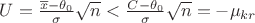 $U=\frac{\overline x - \theta_0}{\sigma}\sqrt{n} < \frac{C-\theta_0}{\sigma}\sqrt{n}=-\mu_{kr}$