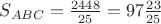 $S_{ABC}=\frac{2448}{25}=97\frac{23}{25}$