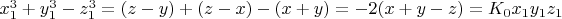 $x_1^3 + y_1^3 -z_1^3 = (z-y) + (z-x)-(x+y) =-2(x + y -z) =K_0x_1y_1z_1$