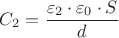 ${C_2}=\dfrac{{\varepsilon_2}\cdot{\varepsilon_0}\cdot{S}}{d}$