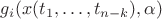 $g_i(x(t_1, \dots, t_{n-k}), \alpha)$