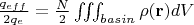 $\frac{q_{eff}}{2q_{e}}=\frac{N}{2} \iiint_{basin} \rho(\mathbf{r}) dV$