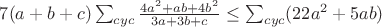 $7(a+b+c)\sum_{cyc}\frac{4a^2+ab+4b^2}{3a+3b+c}\leq \sum_{cyc}(22a^2+5ab)$
