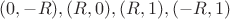 $(0,-R),(R,0),(R,1),(-R,1)$