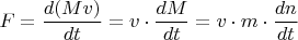 $F=\dfrac{d(Mv)}{dt}=v\cdot\dfrac{dM}{dt}=v\cdot m\cdot\dfrac{dn}{dt}$