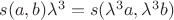 $s(a,b)\lambda^3 = s(\lambda^3 a,\lambda^3 b)$