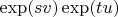 $\exp(sv)\exp(tu)$