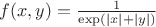 $f(x,y)=\frac{1}{\exp(|x|+|y|)}$