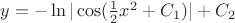 $y = -\ln{|\cos(\frac{1}{2}x^2 + C_1)|+C_2}$