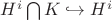 $H^{i}\bigcap K \hookrightarrow H^{i}$