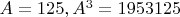 $A=125, A^3=1 953 125$