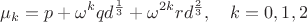 $$
\mu_k = p + \omega^k q d^\frac{1}{3} + \omega^{2k} r d^\frac{2}{3}, \quad k=0,1,2
$$