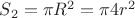 $S_2=\pi R^2=\pi 4r^2$ $S_2=\pi R^2=\pi 4r^2$