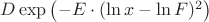 $D \exp\left(-E\cdot (\ln x - \ln F)^2\right)$