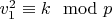 $v_1^2 \equiv k \mod p$