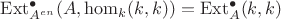 $\operatorname{Ext}^\bullet_{A^{en}}(A,\hom_k(k,k)) = \operatorname{Ext}^\bullet_A(k,k)$