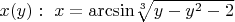 $x(y):\  x=\mathrm{arcsin}\sqrt[3]{y-y^2-2}$