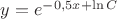 $y=e^{-0,5x+\ln C}$