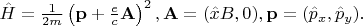 $\hat{H}=\frac{1}{2m}\left(\mathbf{p}+\frac{e}{c}\mathbf{A}\right)^2, \mathbf{A}=(\hat{x}B,0), \mathbf{p}=(\hat{p}_x, \hat{p}_y).$