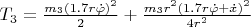 $T_3=\frac {m_{3}(1.7r\dot\varphi)^{2}}{2} + \frac{m_{3}r^2(1.7r\dot\varphi+\dot{x})^{2}}{4r^2}$