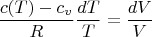$$ \frac {c(T)-c_v}{R} \frac {dT}{T}=\frac {dV}{V}$$