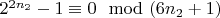 $2^{2n_2}-1\equiv 0\mod (6n_2 +1)$