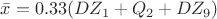 $\bar{x}=0.33(DZ_1+Q_2+DZ_9)$