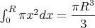 $\int_0^R \pi x^2 dx=\dfrac{\pi R^3}3$
