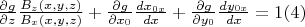 $\frac{\partial g}{\partial z}\frac{B_z(x,y,z)}{B_x(x,y,z)}+\frac{\partial g}{\partial x_0}\frac{dx_{0x}}{dx}+\frac{\partial g}{\partial y_0}\frac{dy_{0x}}{dx}=1\eqno(4) $