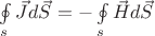 $\oint\limits_{s}^{}\vec{J}d\vec{S} = -\oint\limits_{s}^{}\vec{H}d\vec{S}$
