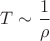 $T \sim \dfrac{1}{\rho}$